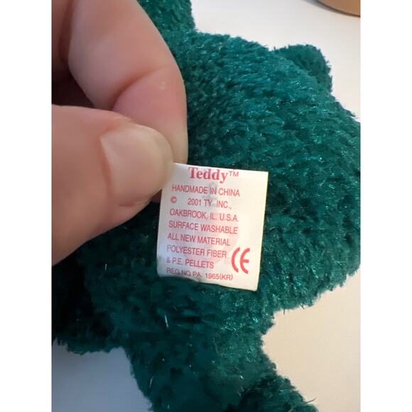 TY Beanie Baby Green Fuzzy 2001 Holiday Teddy PE Pellets Vintage Collectible - Picture 9 of 9